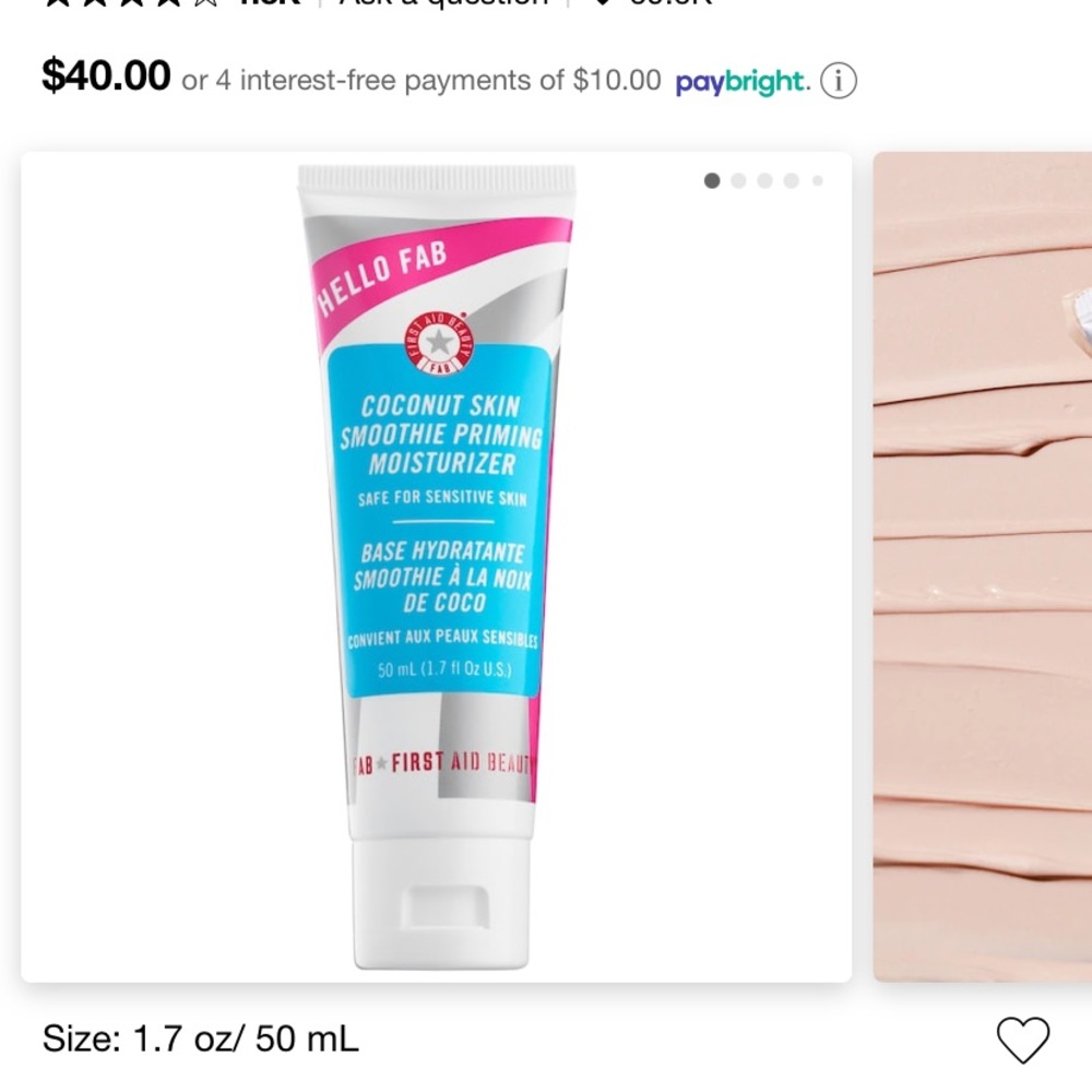 FAB coconut skin smoothie priming moisturizer FS